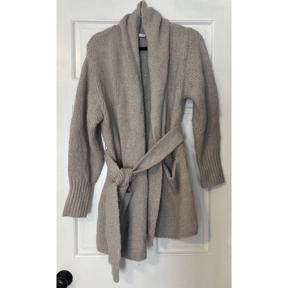 MM LaFleur Manon Desk Cardigan Womens Small Alpaca Wool Belted Gray Shawl Collar